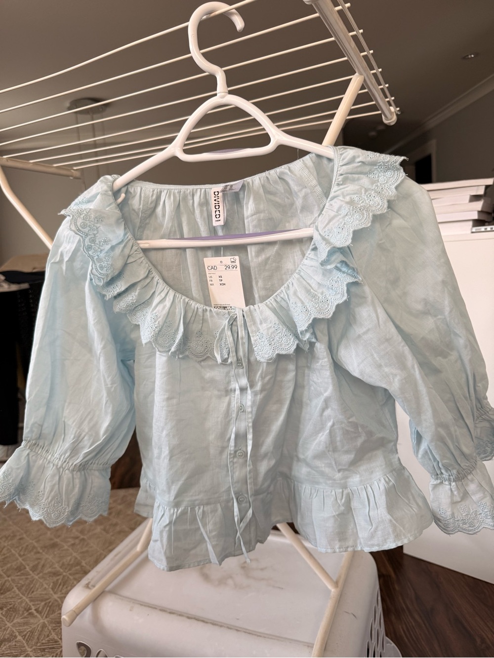 H&M Light Blue Ruffle Button-Front Blouse